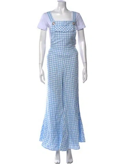 Pre-owned Sleeper Plaid Print Square Neckline Jumpsuit In Blue