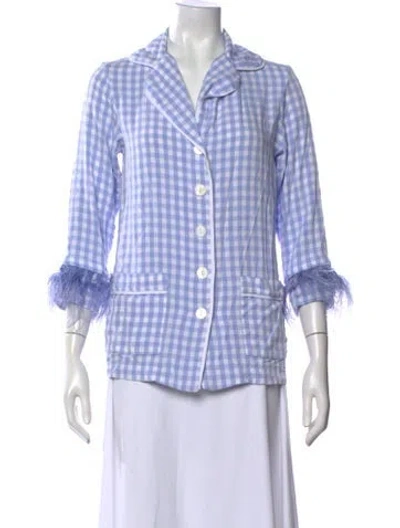 Pre-owned Sleeper Plaid Print Three-quarter Sleeve Button-up Top In Blue