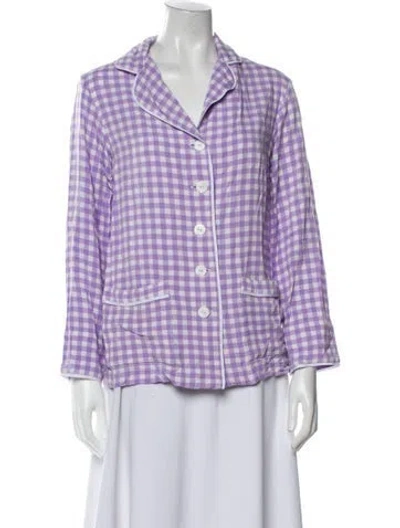 Pre-owned Sleeper Plaid Print V-neck Button-up Top In Purple