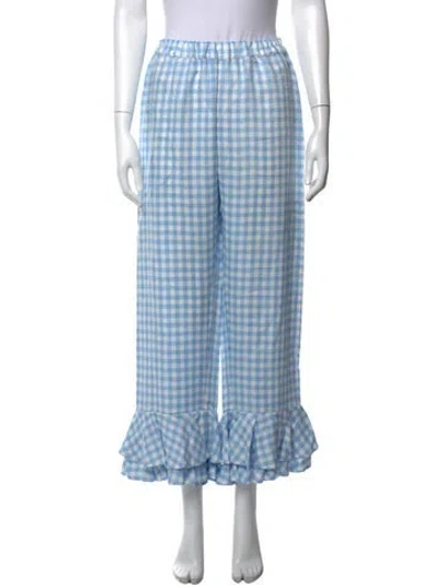 Pre-owned Sleeper Plaid Print Wide Leg Pants In Blue