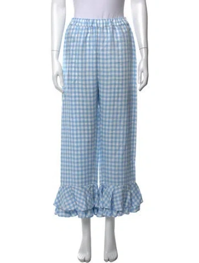 Pre-owned Sleeper Plaid Print Wide Leg Pants In Blue