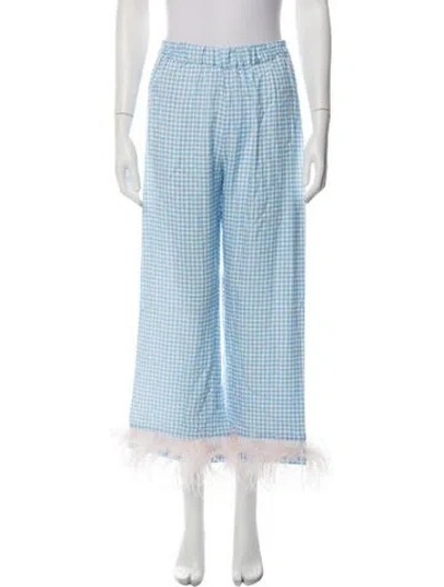 Pre-owned Sleeper Plaid Print Wide Leg Pants In Blue