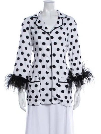 Pre-owned Sleeper Polka Dot Print Feather Trim Pajamas In White