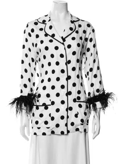 Pre-owned Sleeper Polka Dot Print Feather Trim Pajamas In White