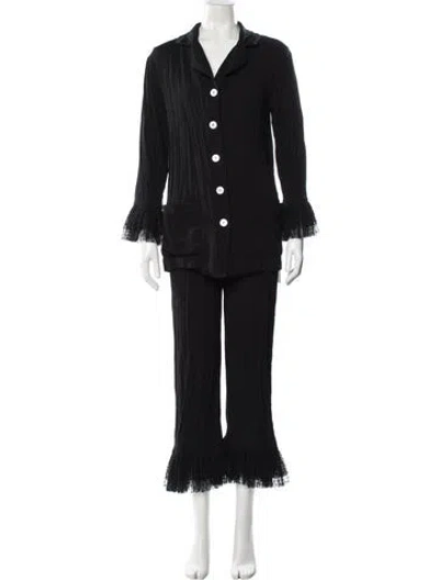 Pre-owned Sleeper Polka Dot Print Mesh Accents Pant Set In Black