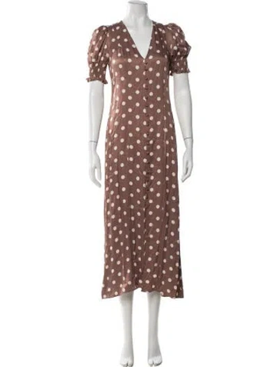 Pre-owned Sleeper Polka Dot Print Midi Length Dress W/ Tags In Brown