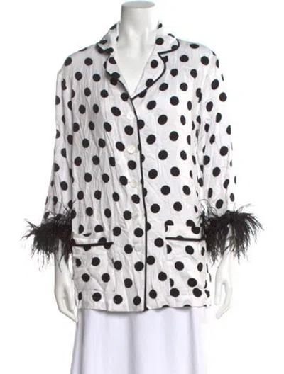 Pre-owned Sleeper Polka Dot Print Three-quarter Sleeve Blouse In White