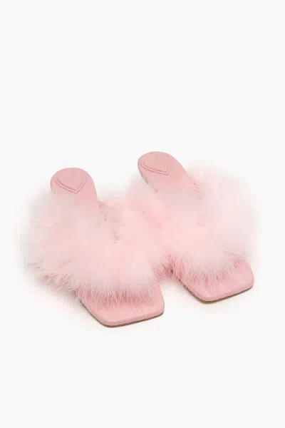 Sleeper Pom Kitten Heel Mules With Feathers In Pink