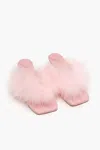 Sleeper Pom Kitten Heel Mules With Feathers In Pink In Pink
