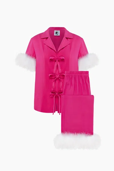 SLEEPER PONYO PAJAMA SET WITH DETACHABLE FEATHERS IN HOT PINK