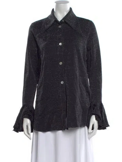 Pre-owned Sleeper Printed Long Sleeve Blouse In Black