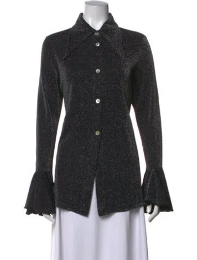 Pre-owned Sleeper Printed Long Sleeve Button-up Top In Black