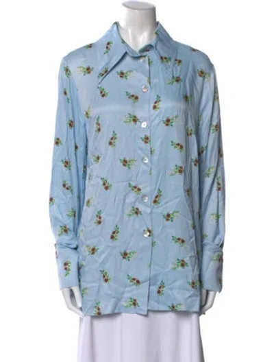 Pre-owned Sleeper Printed Long Sleeve Button-up Top In Blue