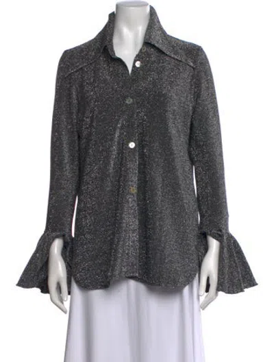 Pre-owned Sleeper Printed Long Sleeve Top In Metallic/silver