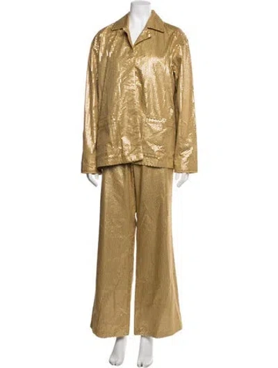 Pre-owned Sleeper Printed Sequin Embellishments Pant Set In Gold/metallic