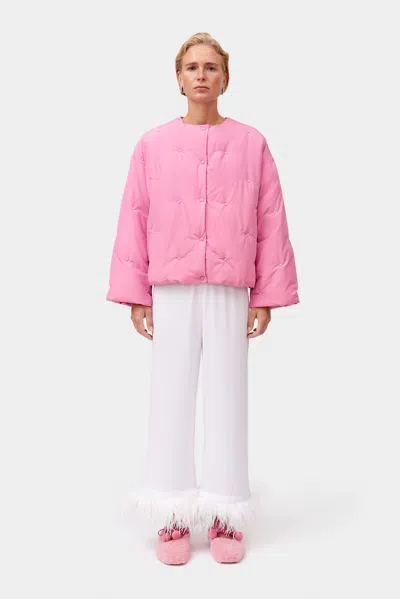 Sleeper Puffer Jacket In Pink With Pearl Details