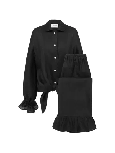Sleeper Ramba Linen Loungewear (set Of Three) In Black