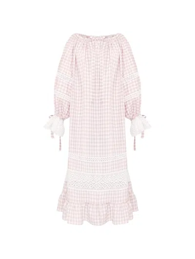 Sleeper Romantica Gingham Lace-detail Maxi Dress In Pink
