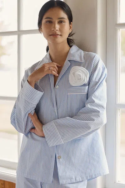 Sleeper Rose Cotton Pajama Set In Blue