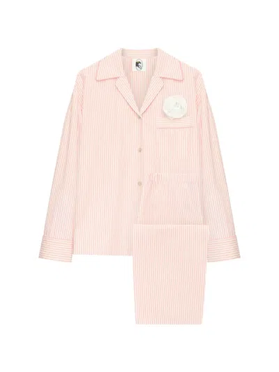 Sleeper Rose Striped Pajama Set In Pink