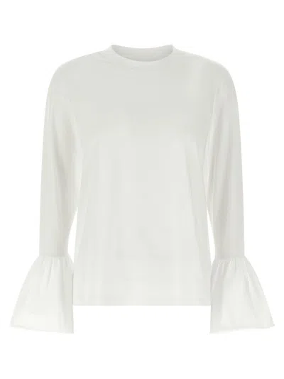 Sleeper Crew Neck Ruffled T-shirt With Flared Cuffs In White