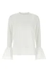 Sleeper Crew Neck Ruffled T-shirt With Flared Cuffs In White