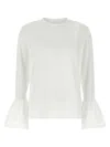 Sleeper Crew Neck Ruffled T-shirt With Flared Cuffs In White