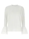 Sleeper Crew Neck Ruffled T-shirt With Flared Cuffs In White