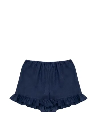 Sleeper Ruffle-trim Linen Shorts In Blue