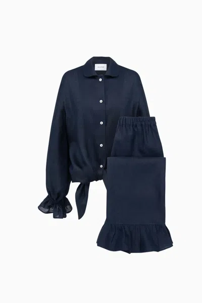 Sleeper Rumba Linen Lounge Suit In Navy