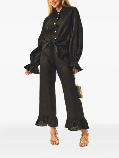 Sleeper Rumba Ruffled-trim Tie-front Lounge Set In Black