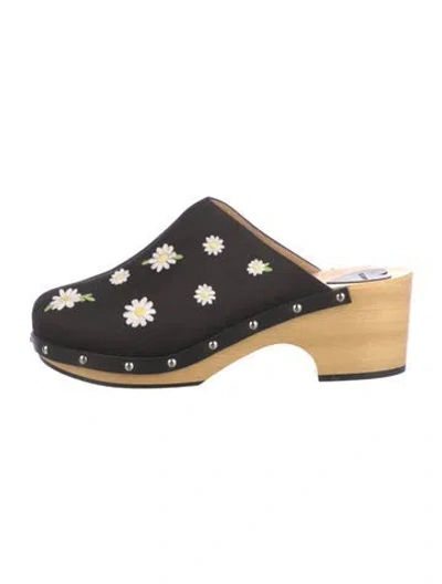 Pre-owned Sleeper Satin Floral Print Mules In Black