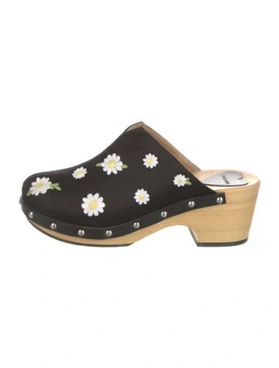 Pre-owned Sleeper Satin Floral Print Mules In Black