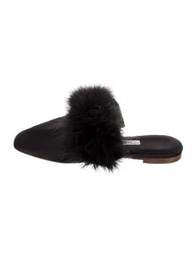 Pre-owned Sleeper Satin Fur Trim Mules In Black