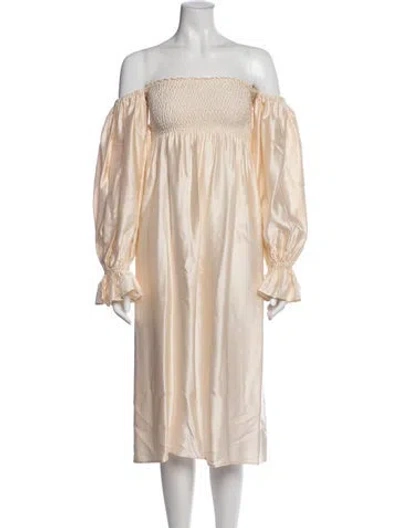 Pre-owned Sleeper Satin Midi Length Dress In Neutral
