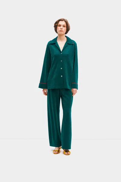 Sleeper Saturn Lurex Pajama Set In Jade