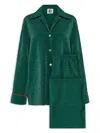 Sleeper Saturn Shimmer Contrast-trim Pajama Set In Green