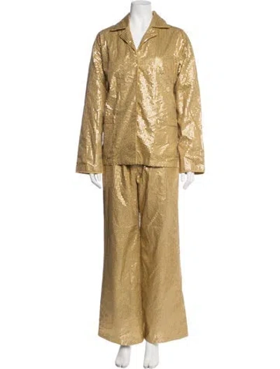 Pre-owned Sleeper Sequin Patterned Pant Set In Gold/metallic