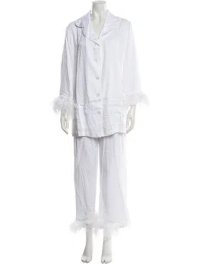 Pre-owned Sleeper Set Feather Trim Pajamas W/ Tags In White