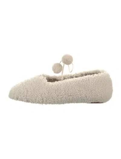 Pre-owned Sleeper Shearling Pom-pom Embellishments Flats In Neutral