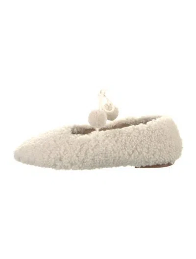 Pre-owned Sleeper Shearling Pom-pom Embellishments Flats In Neutral