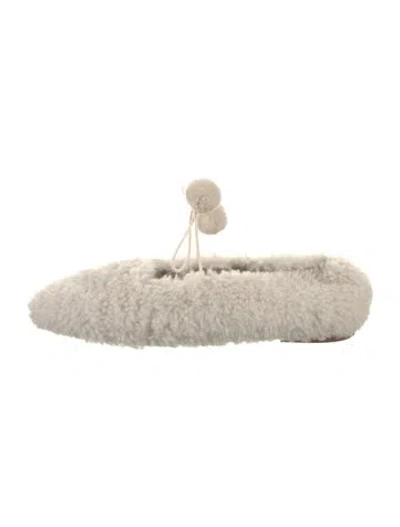 Pre-owned Sleeper Shearling Pom-pom Embellishments Flats In Neutral