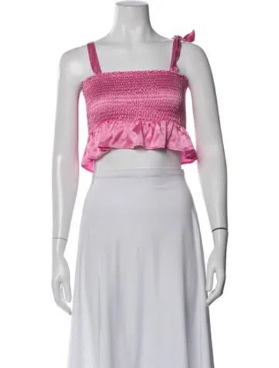 Pre-owned Sleeper Silk Square Neckline Crop Top In Black