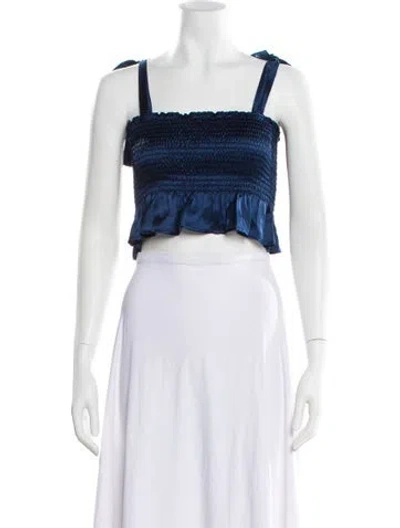 Pre-owned Sleeper Silk Square Neckline Crop Top In Blue