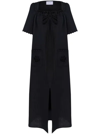 Sleeper Sofia Embroidered Linen Dress In Black