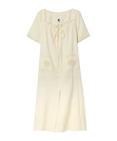 Sleeper Sofia Embroidered Linen Dress In Neutral