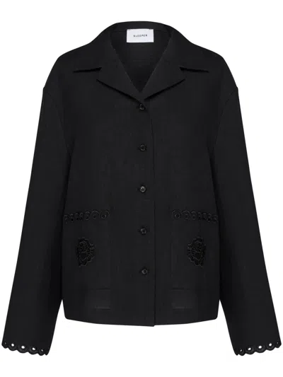 Sleeper Sofia Embroidered Linen Shirt In Black