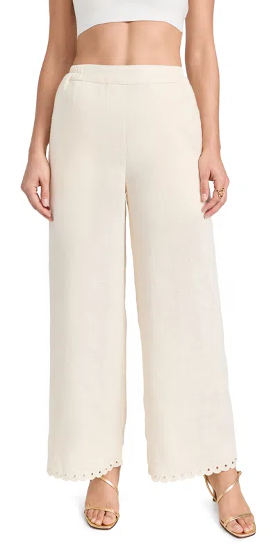 Sleeper Sofia Linen Embroidered Trousers White Asparagus
