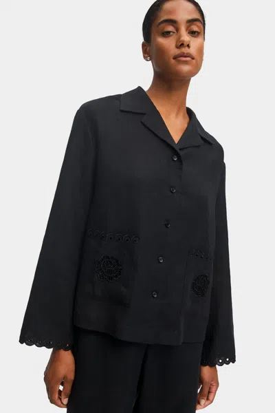 Sleeper Sofia Linen Embroidered Shirt In Black