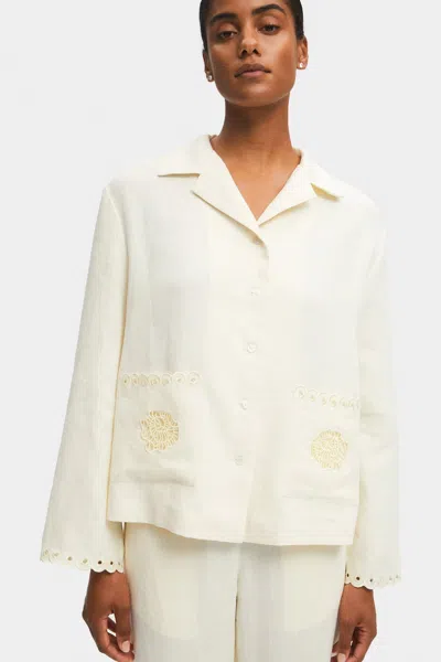 Sleeper Sofia Linen Embroidered Shirt In Off-white